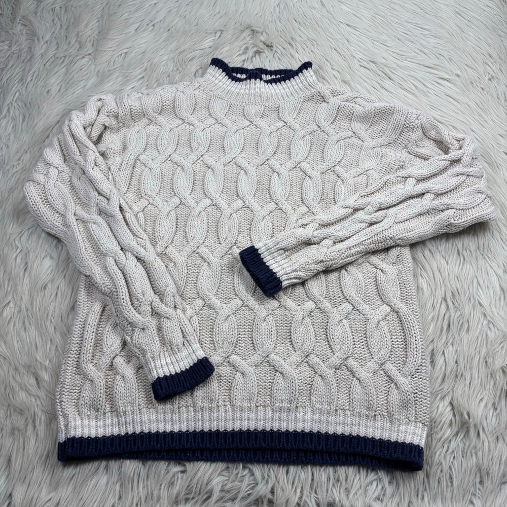 Vintage NY & Co Women's‎ M Mock Neck Chunky Cable-Knit Sweater Preppy Heritage
